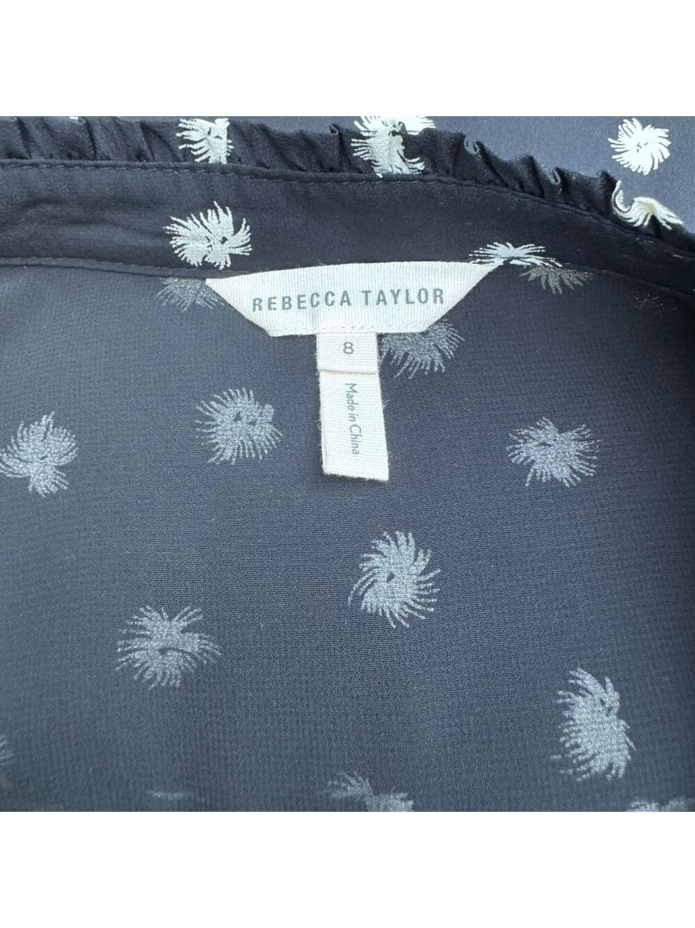Rebecca Taylor Silk Floral Mini Dress Black White Ruffle Hem Belted Feminine 8 M - Picture 10 of 14